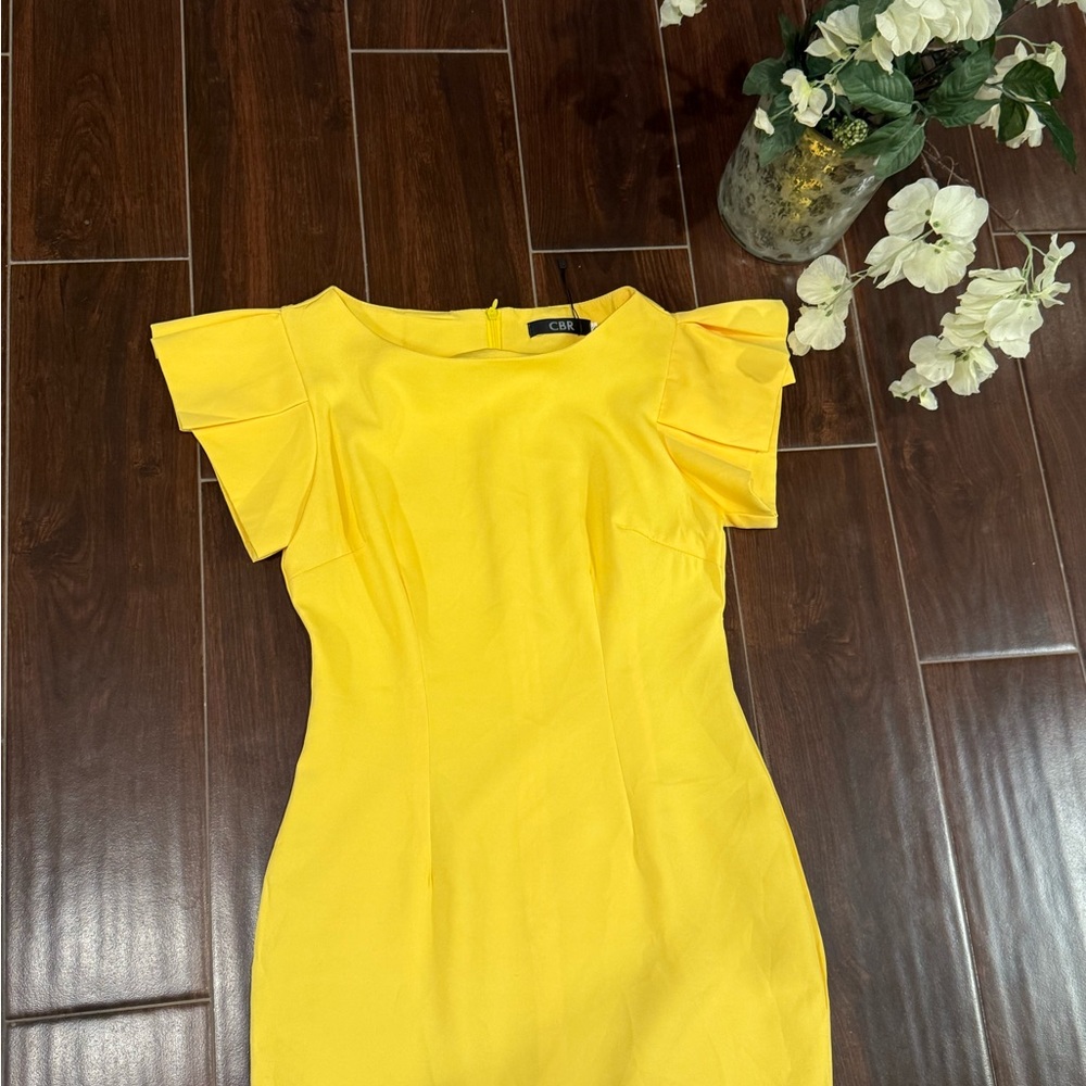 CBR Sunny Yellow Mini Dress with Ruffle Sleeves